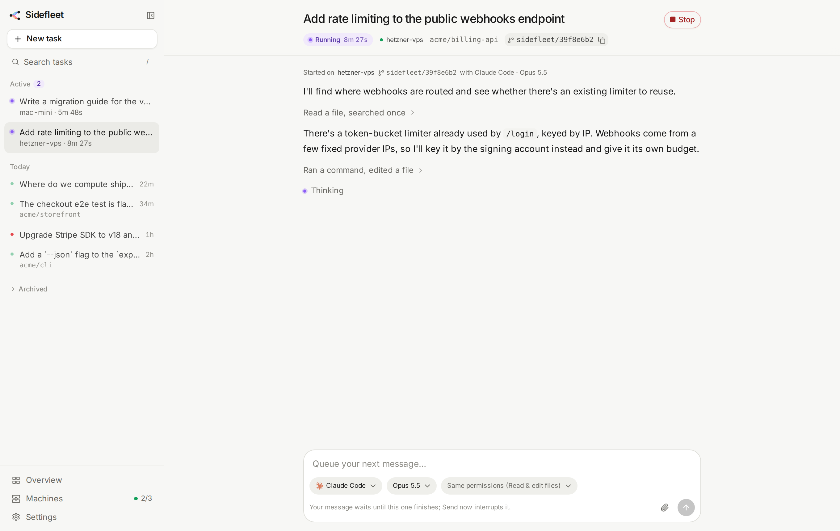 A task running on a VPS, streamed live to the page